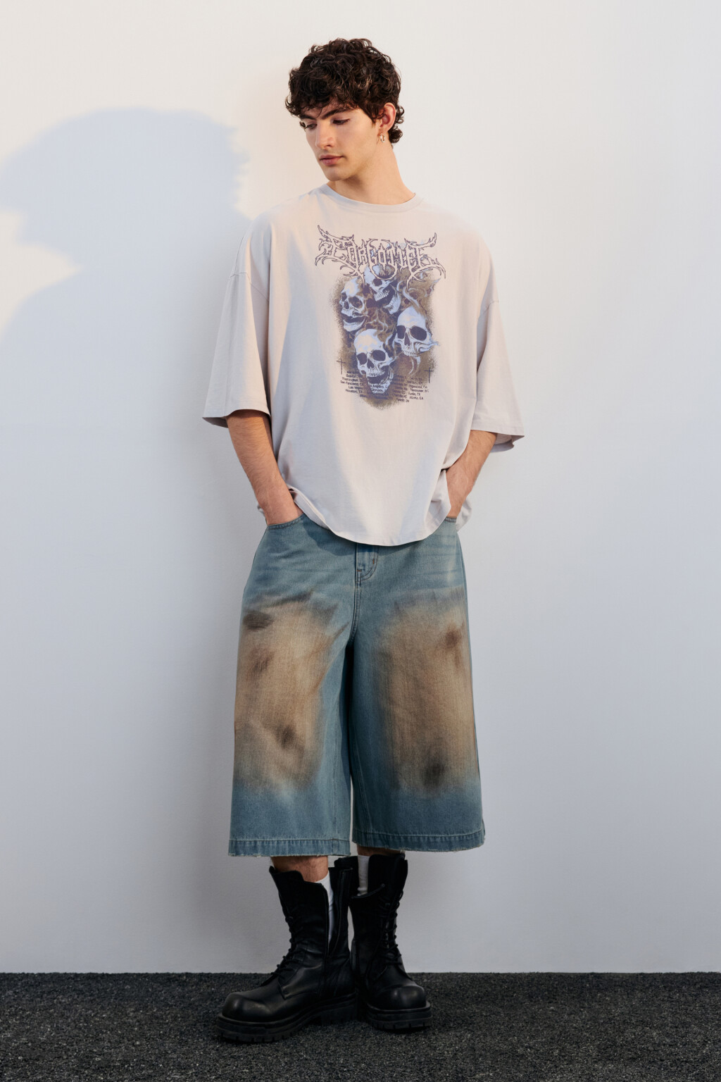 Джортсы широкие с эффектом dirty denim - цвет голубой - 4