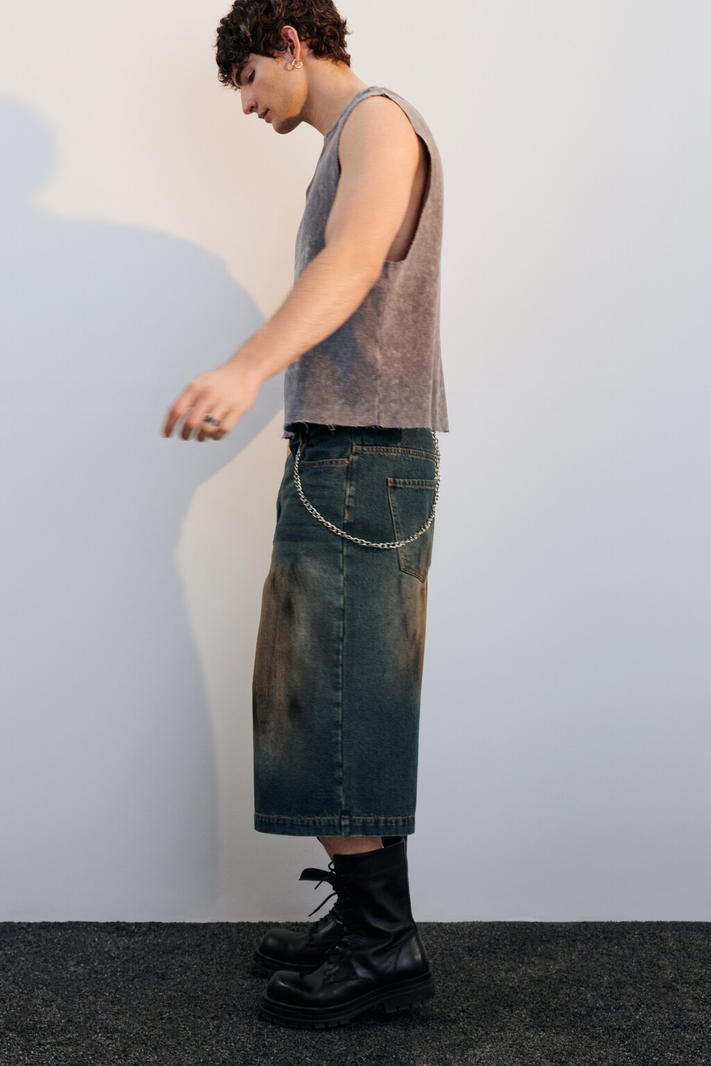 Джортсы широкие с эффектом dirty denim - цвет синий - 2