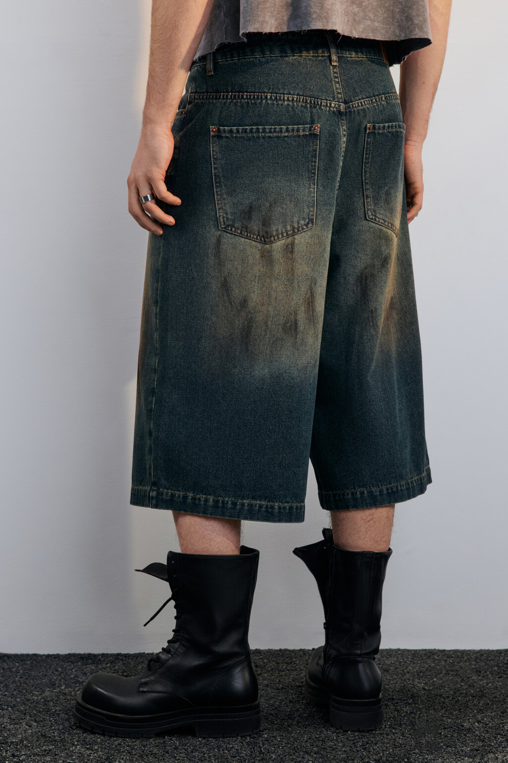 Джортсы широкие с эффектом dirty denim - цвет синий - 4