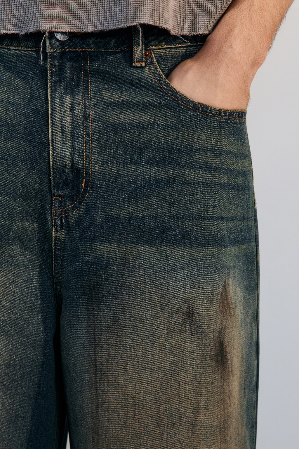 Джортсы широкие с эффектом dirty denim - цвет синий - 7