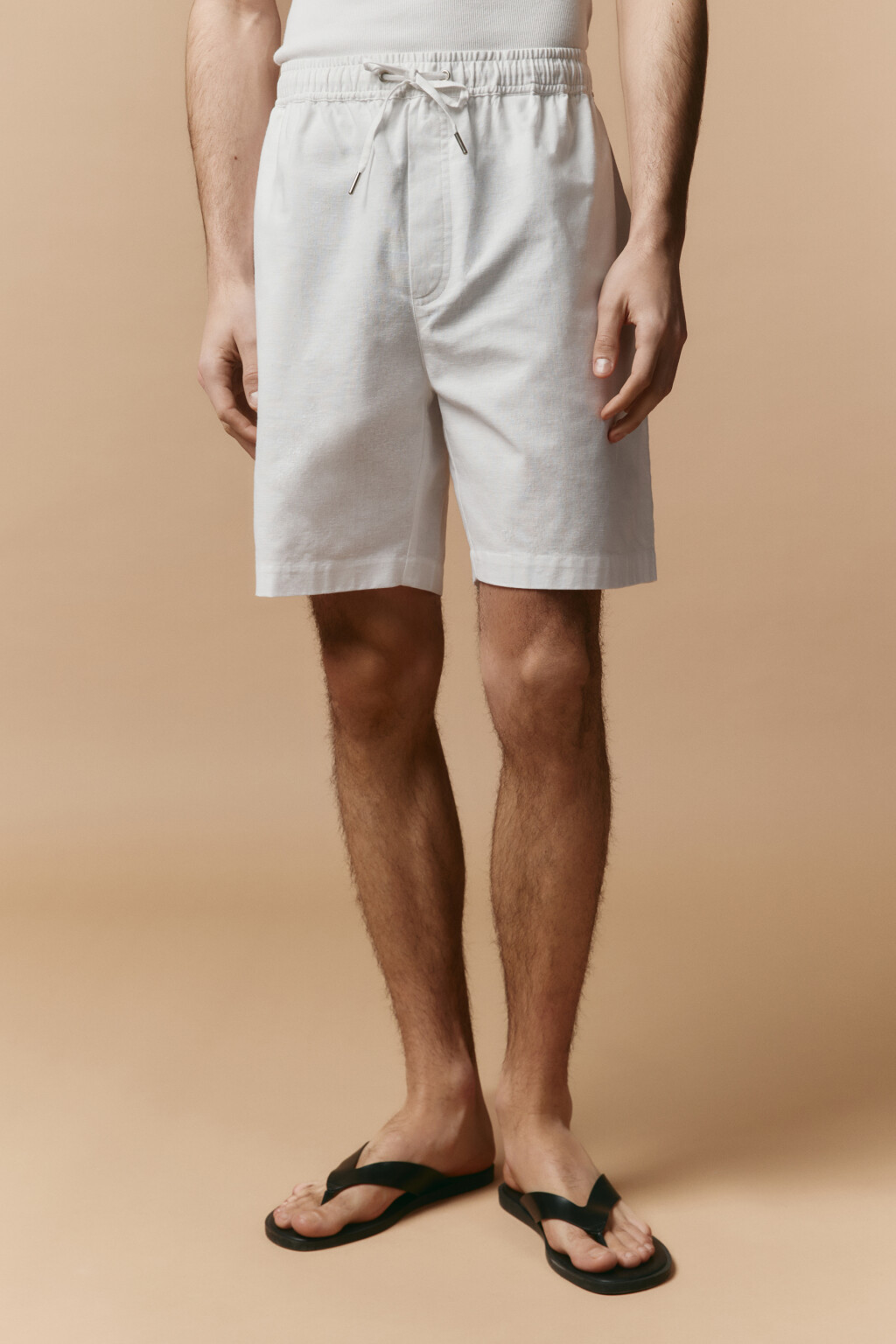 Шорты льняные с поясом на завязках - цвет белый - 3