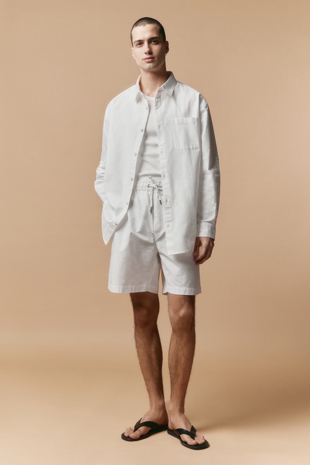 Шорты льняные с поясом на завязках - цвет белый - 5