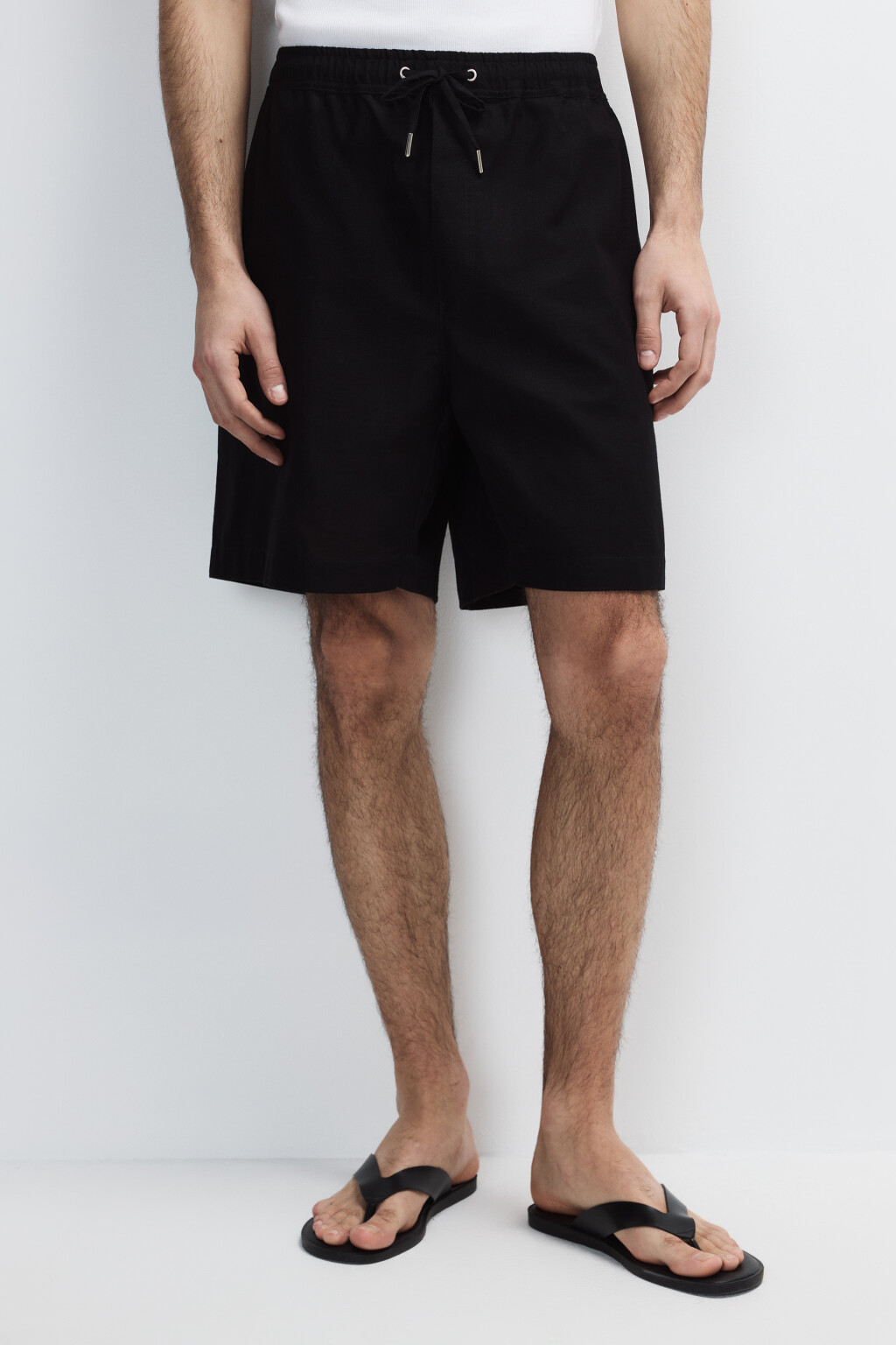 Шорты льняные с поясом на завязках - цвет черный - 2