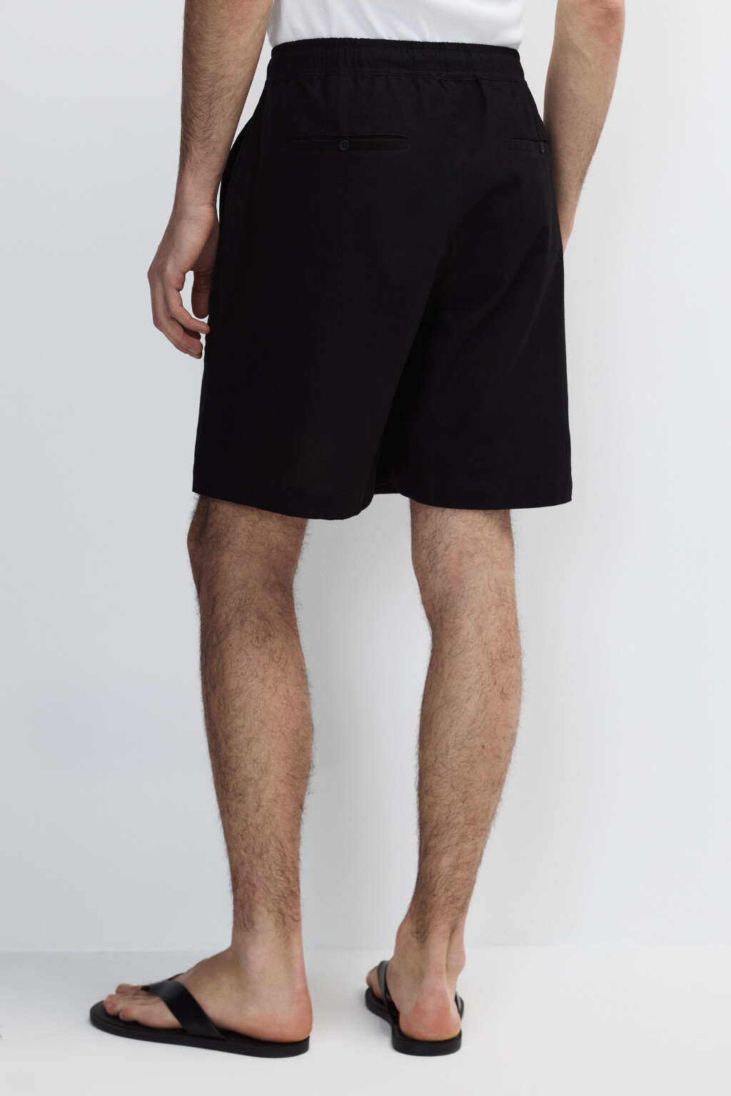Шорты льняные с поясом на завязках - цвет черный - 3