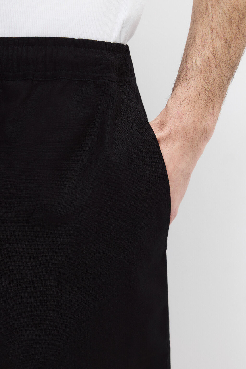 Шорты льняные с поясом на завязках - цвет черный - 6