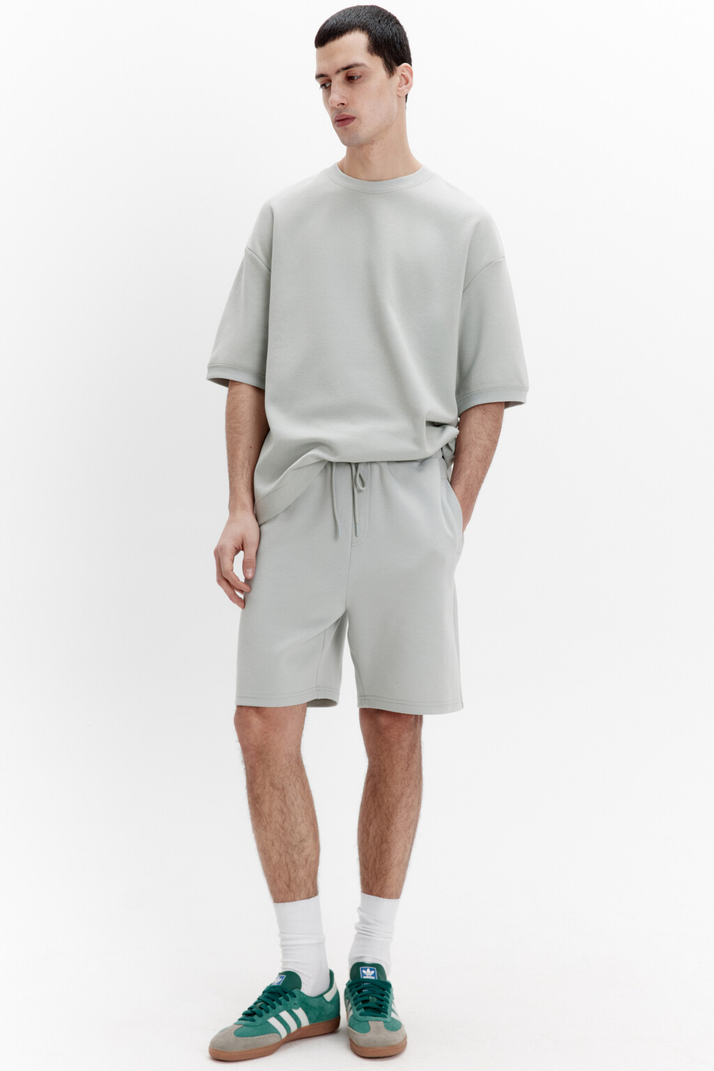 Шорты из футера с поясом на завязках - цвет зеленый - 1