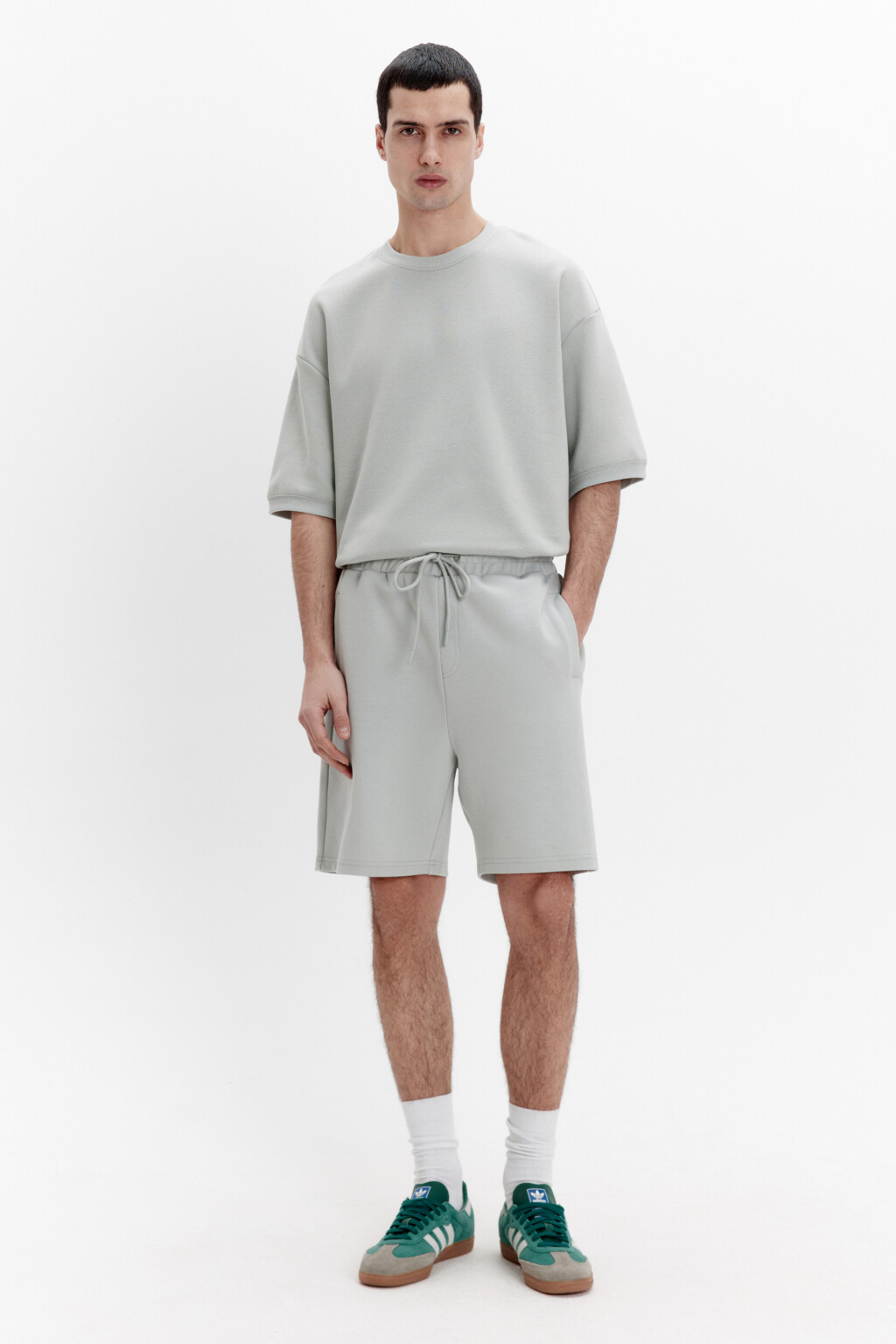 Шорты из футера с поясом на завязках - цвет зеленый - 4