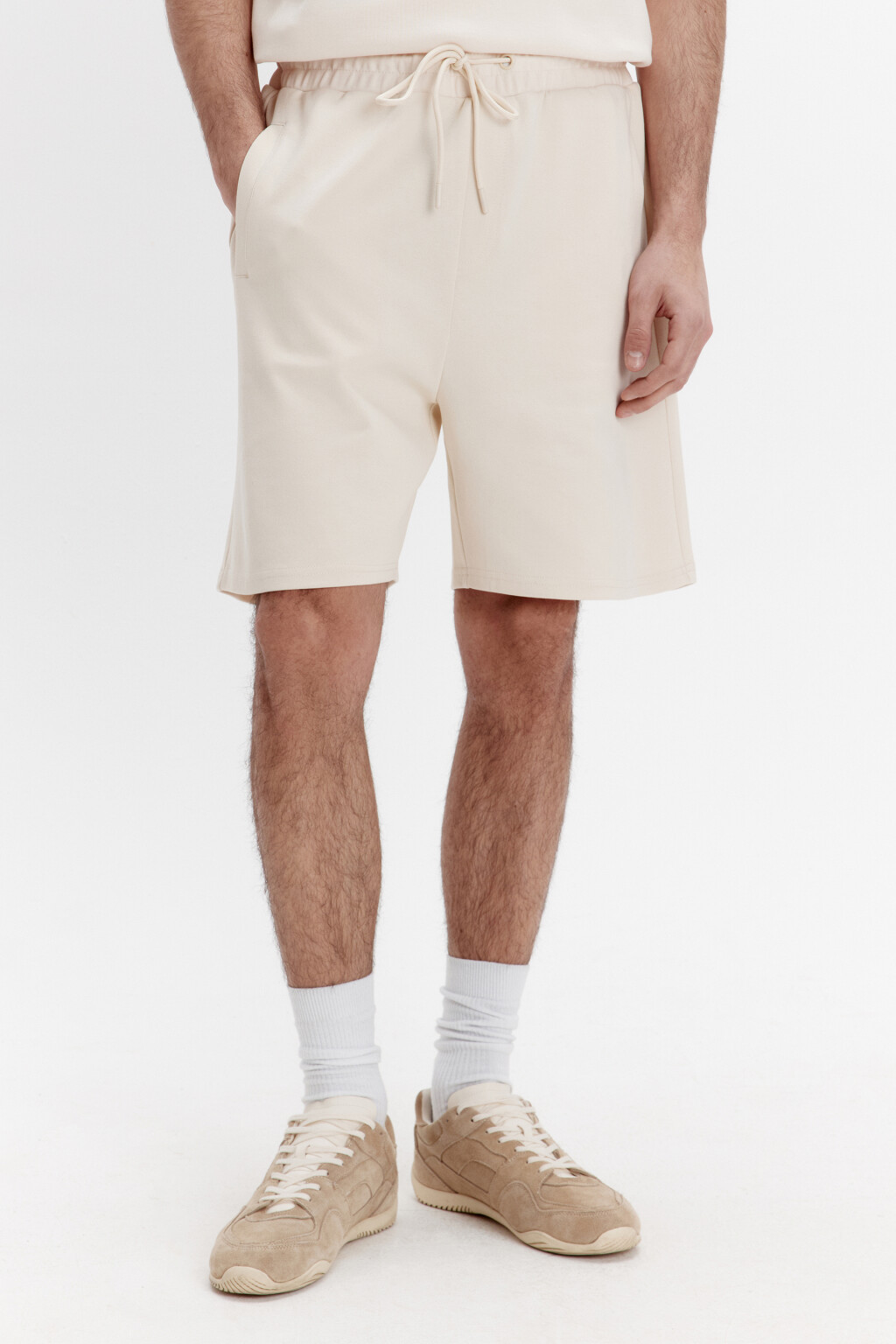 Шорты из футера с поясом на завязках - цвет бежевый - 2
