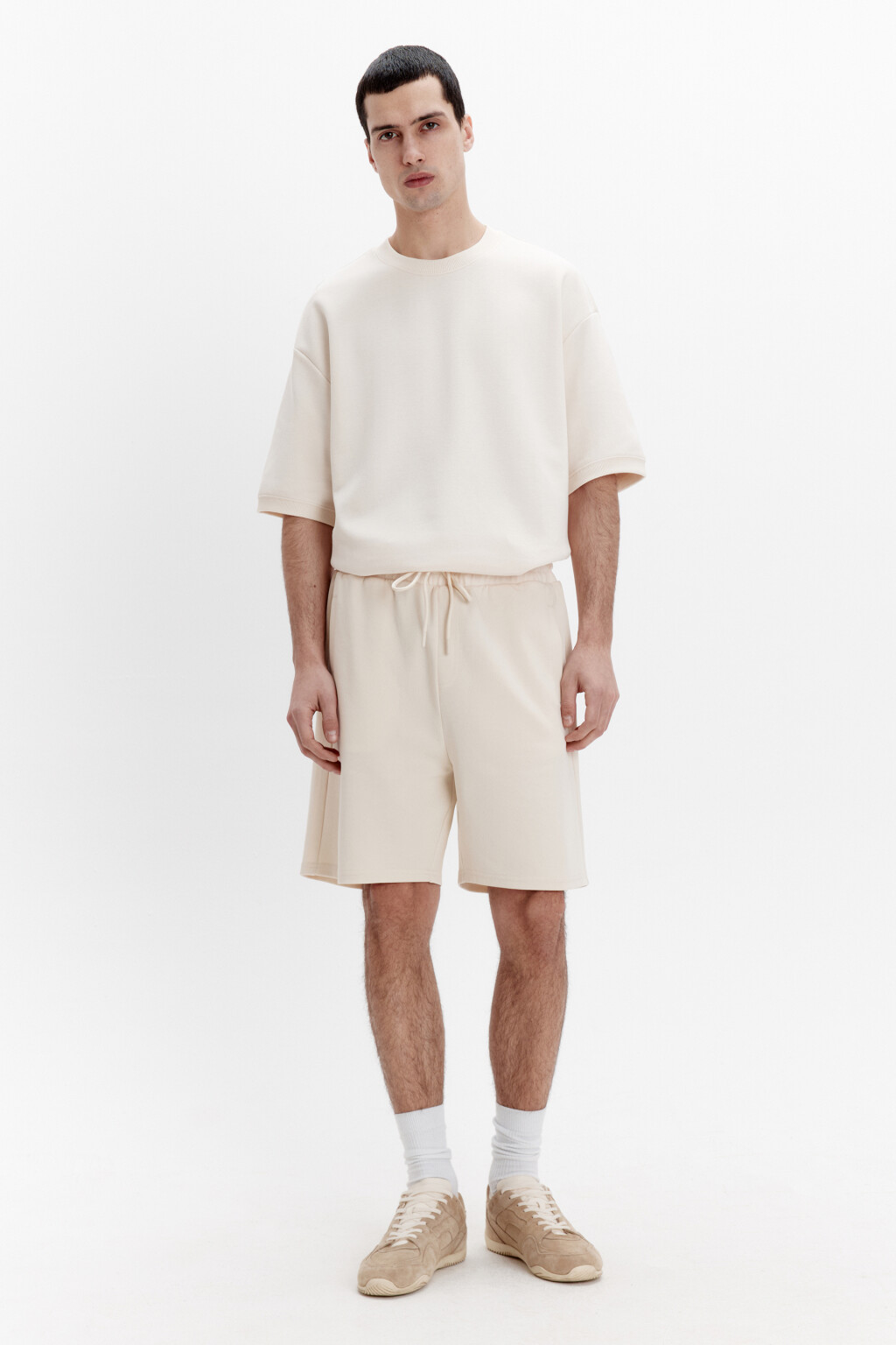 Шорты из футера с поясом на завязках - цвет бежевый - 4