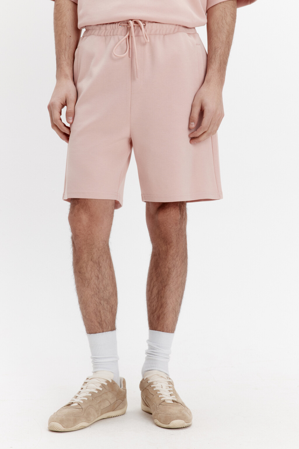 Шорты из футера с поясом на завязках - цвет розовый - 2