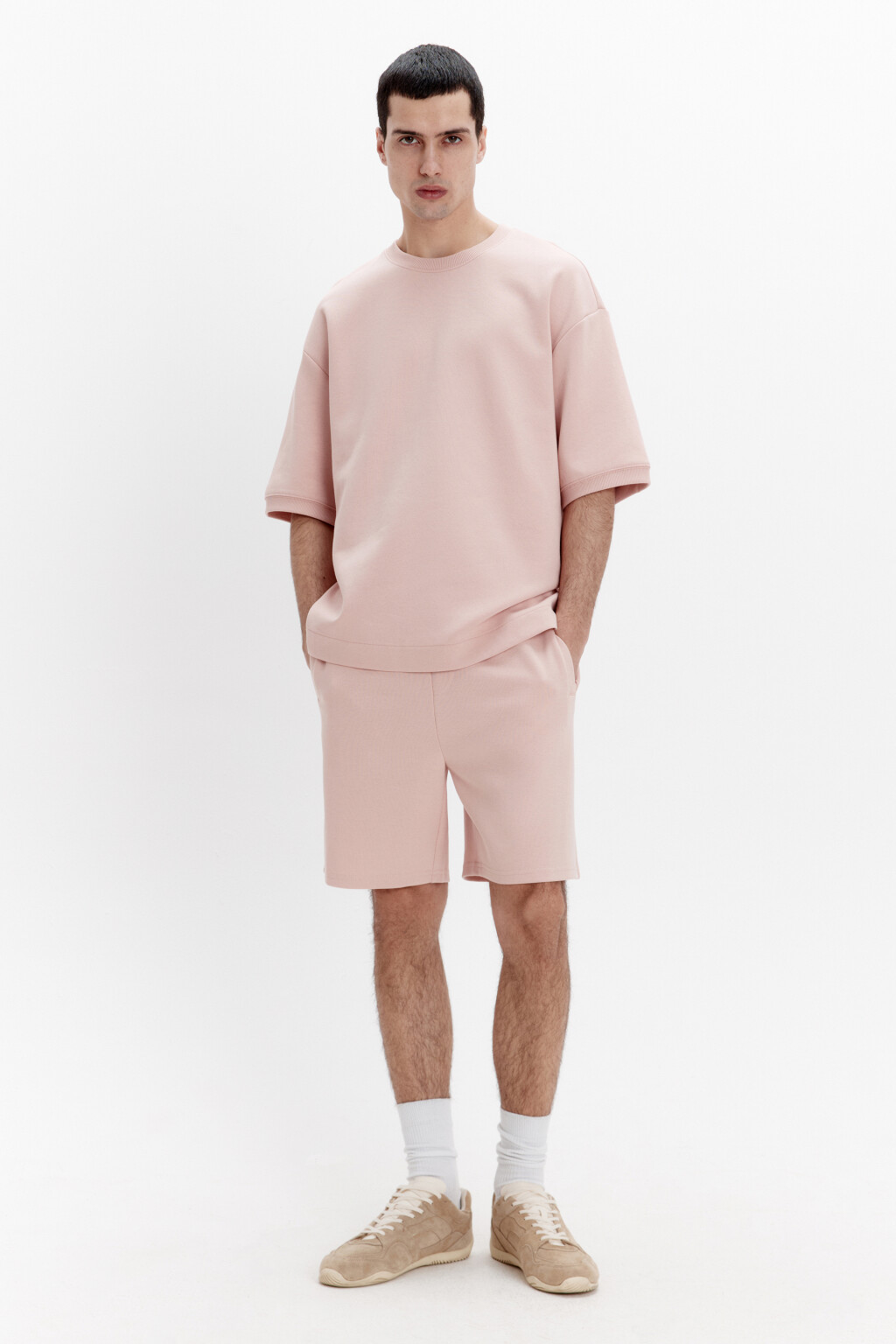 Шорты из футера с поясом на завязках - цвет розовый - 4