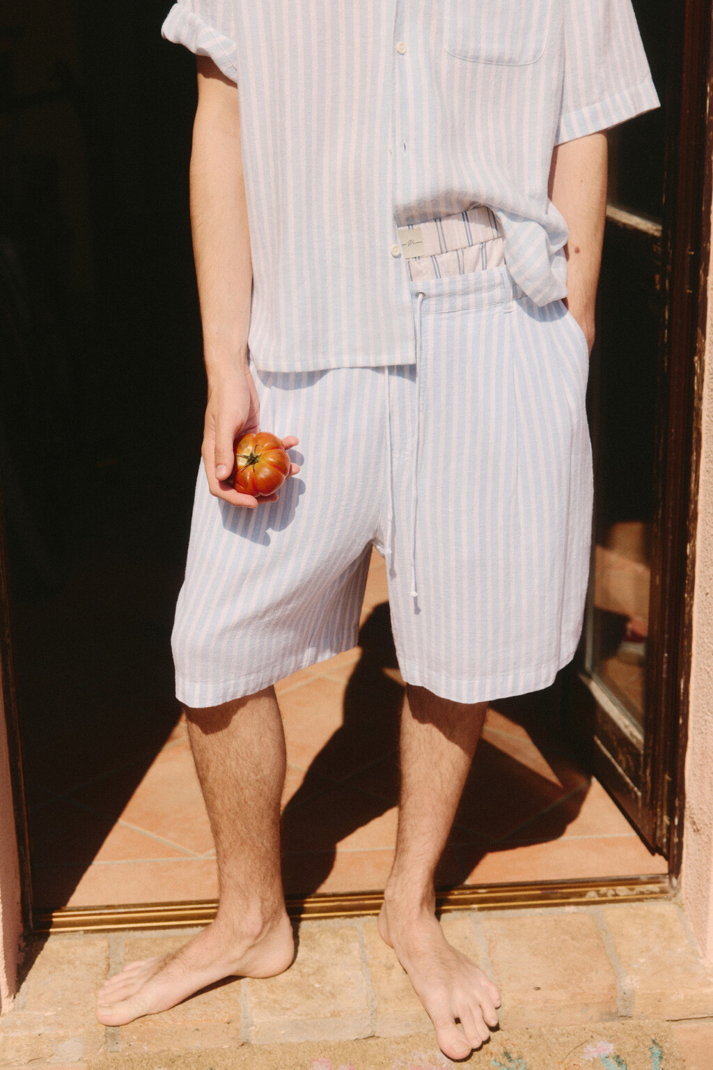 Шорты льняные с поясом на завязках - цвет голубой - 9