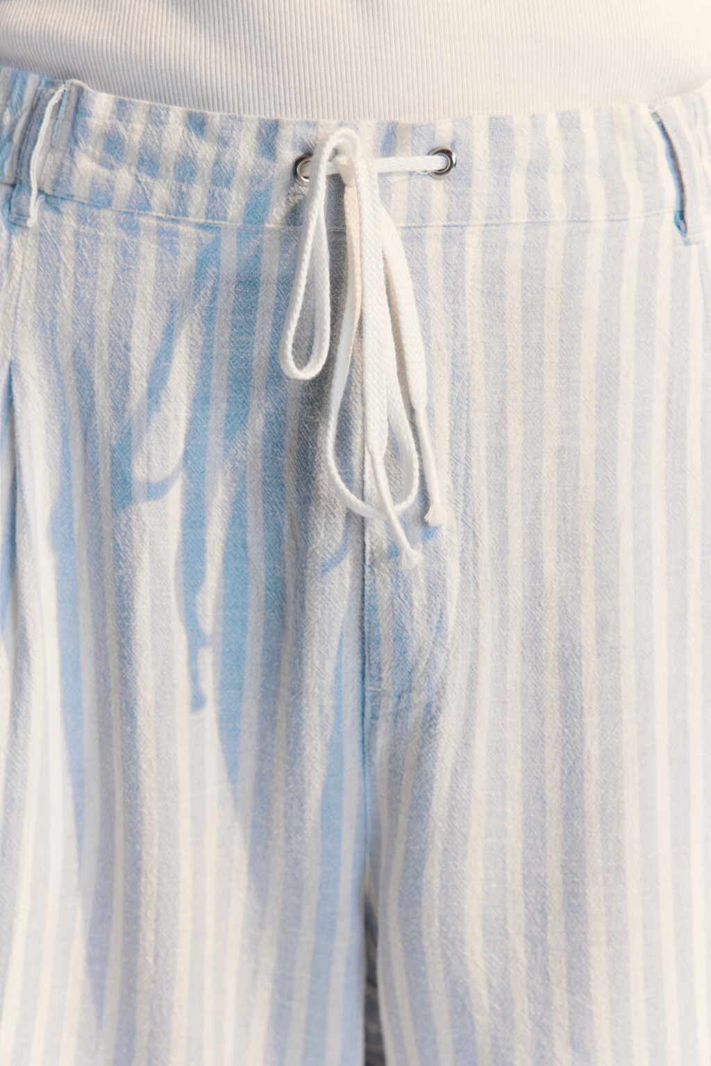 Шорты льняные с поясом на завязках - цвет голубой - 6