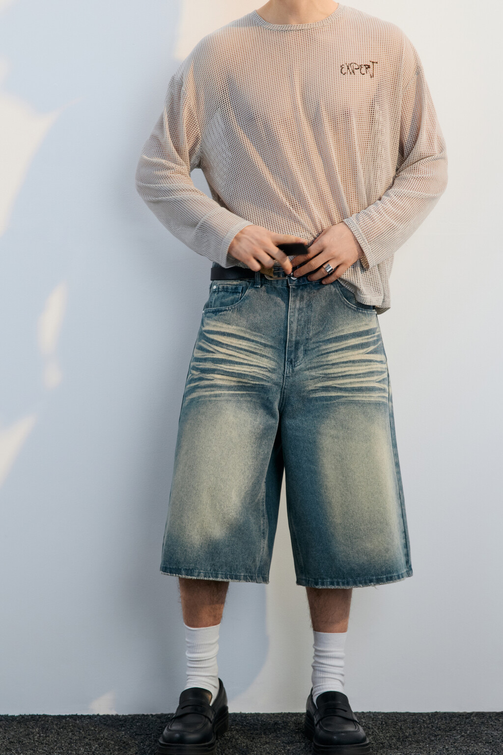 Джортсы широкие с вареным эффектом - цвет синий - 1