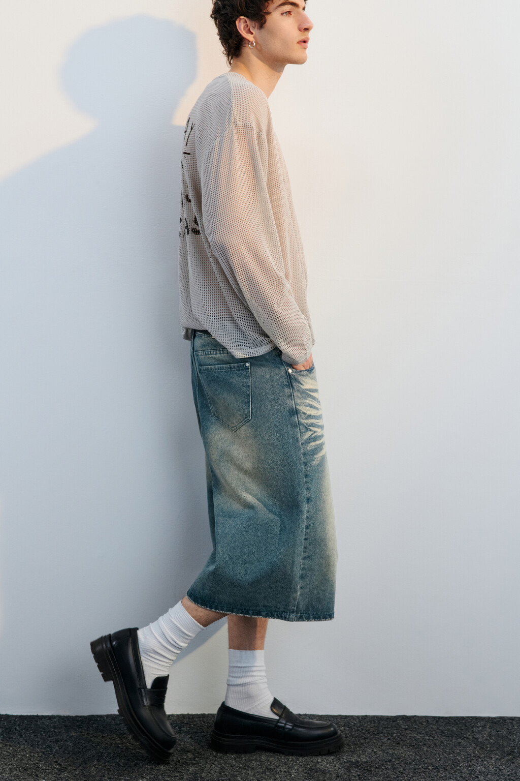 Джортсы широкие с вареным эффектом - цвет синий - 2