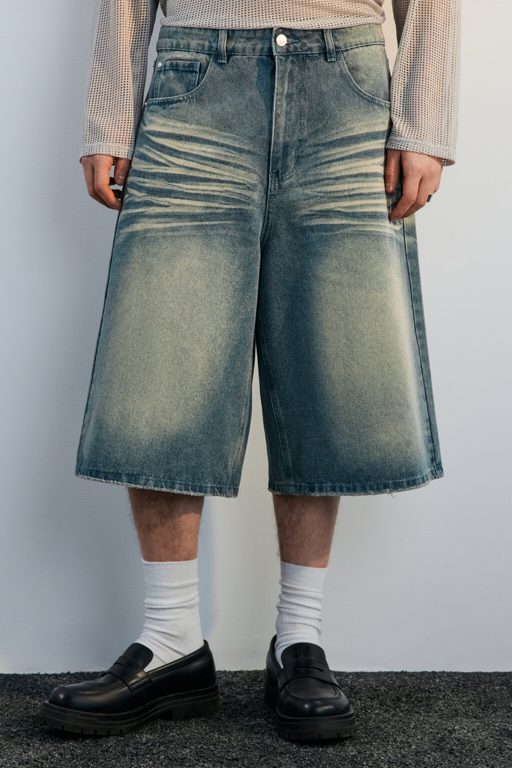 Джортсы широкие с вареным эффектом - цвет синий - 3