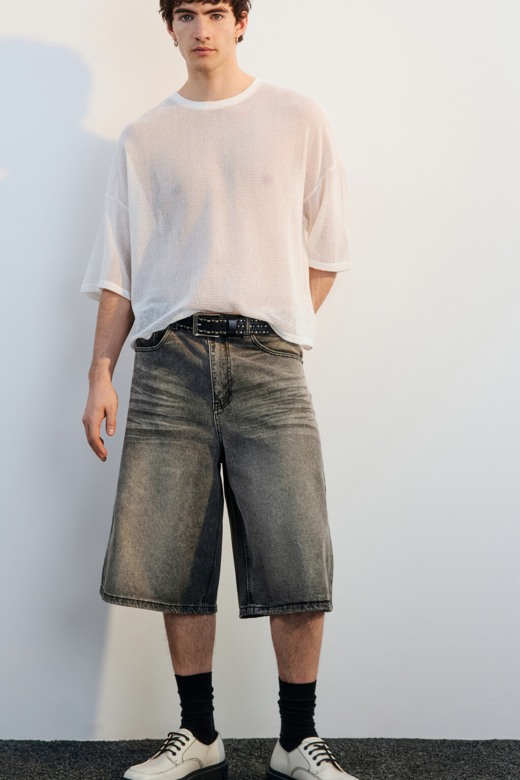 Джортсы широкие с вареным эффектом - цвет серый - 1