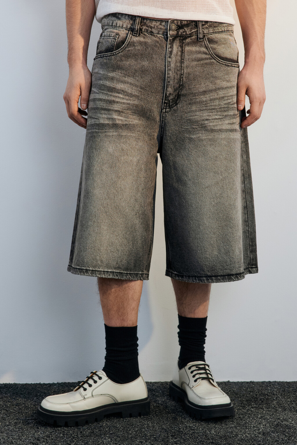 Джортсы широкие с вареным эффектом - цвет серый - 2