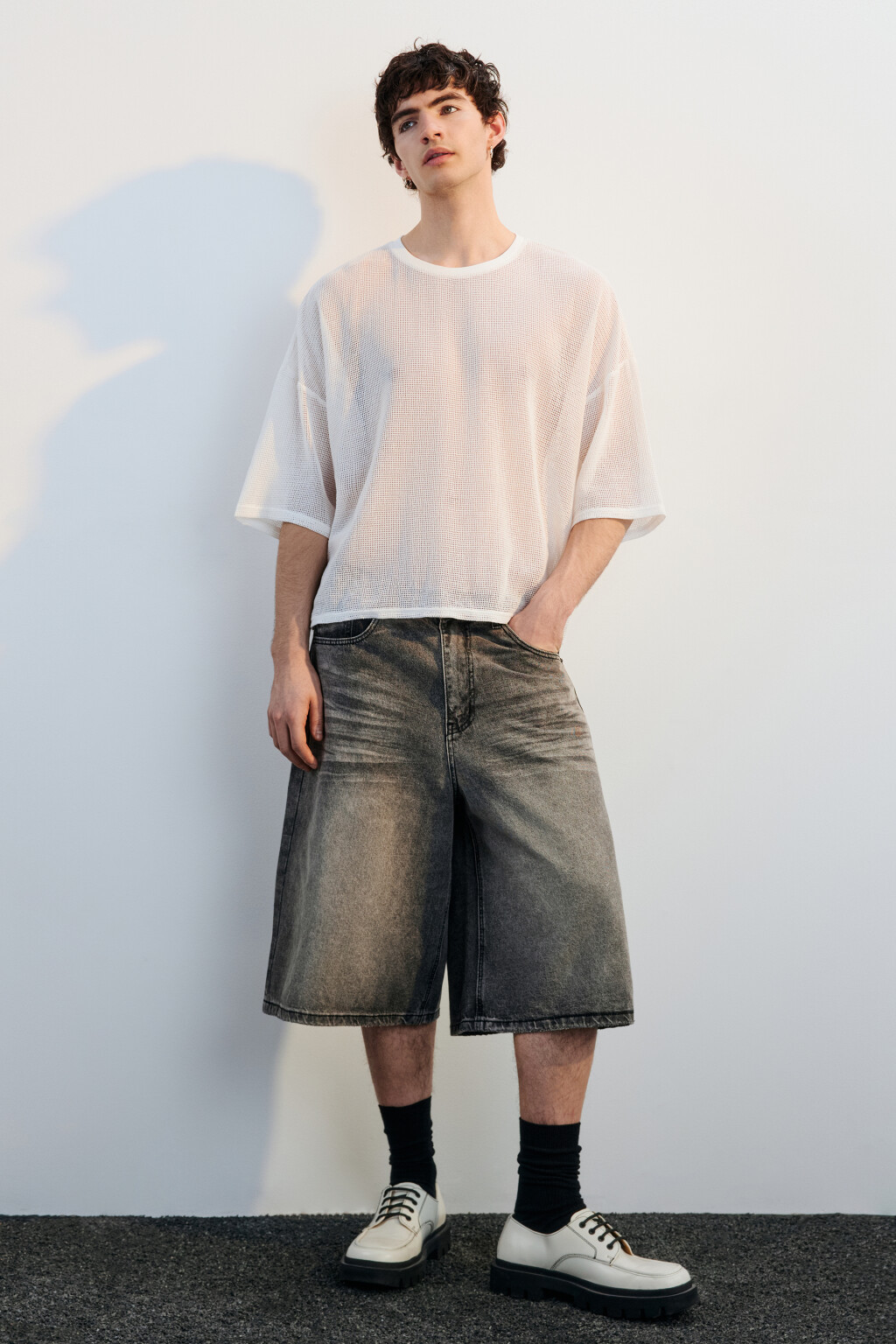 Джортсы широкие с вареным эффектом - цвет серый - 4