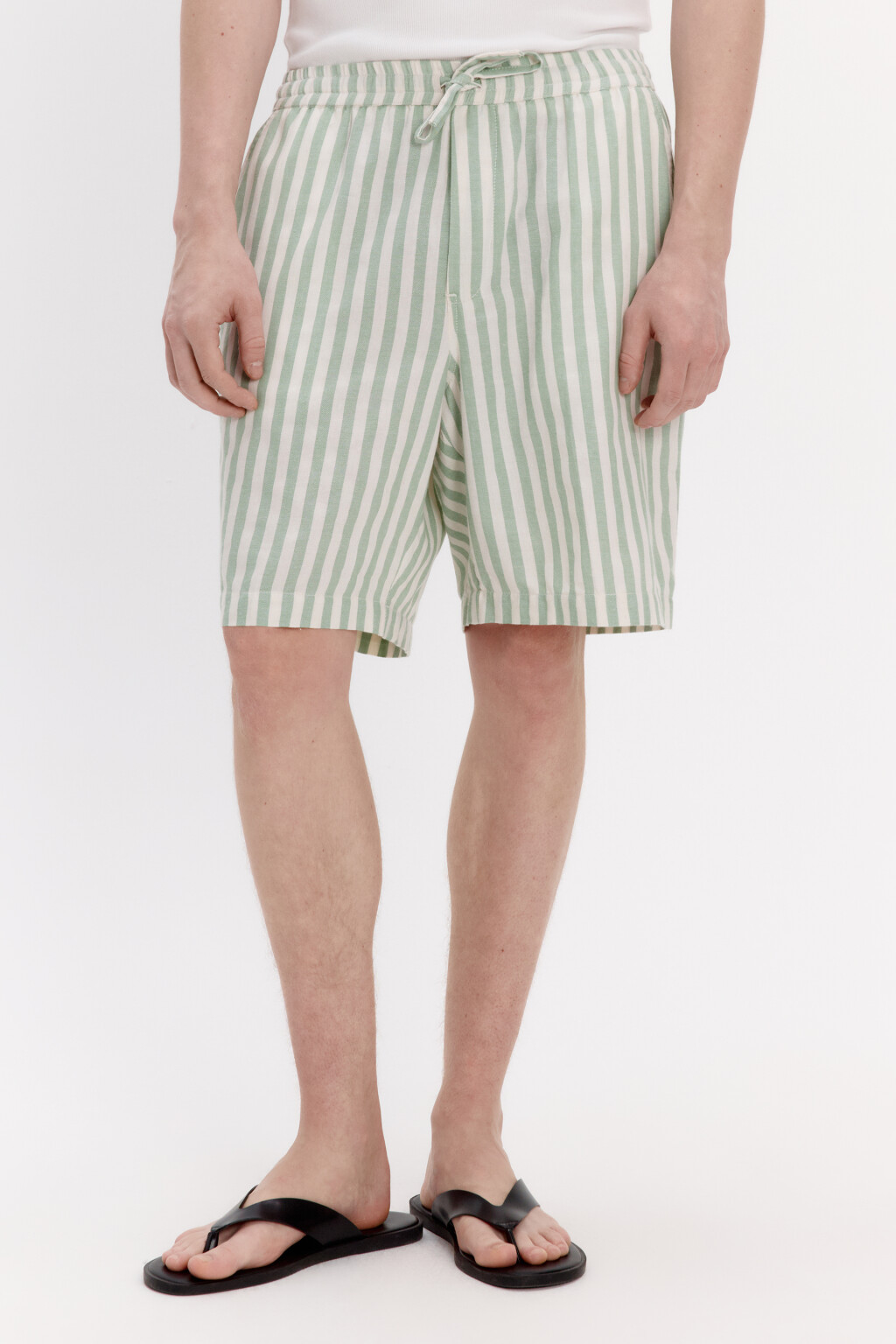 Шорты хлопковые в полоску - цвет зеленый - 2