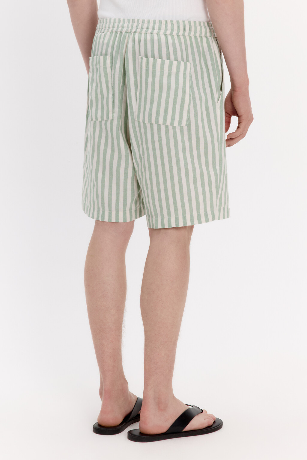Шорты хлопковые в полоску - цвет зеленый - 3