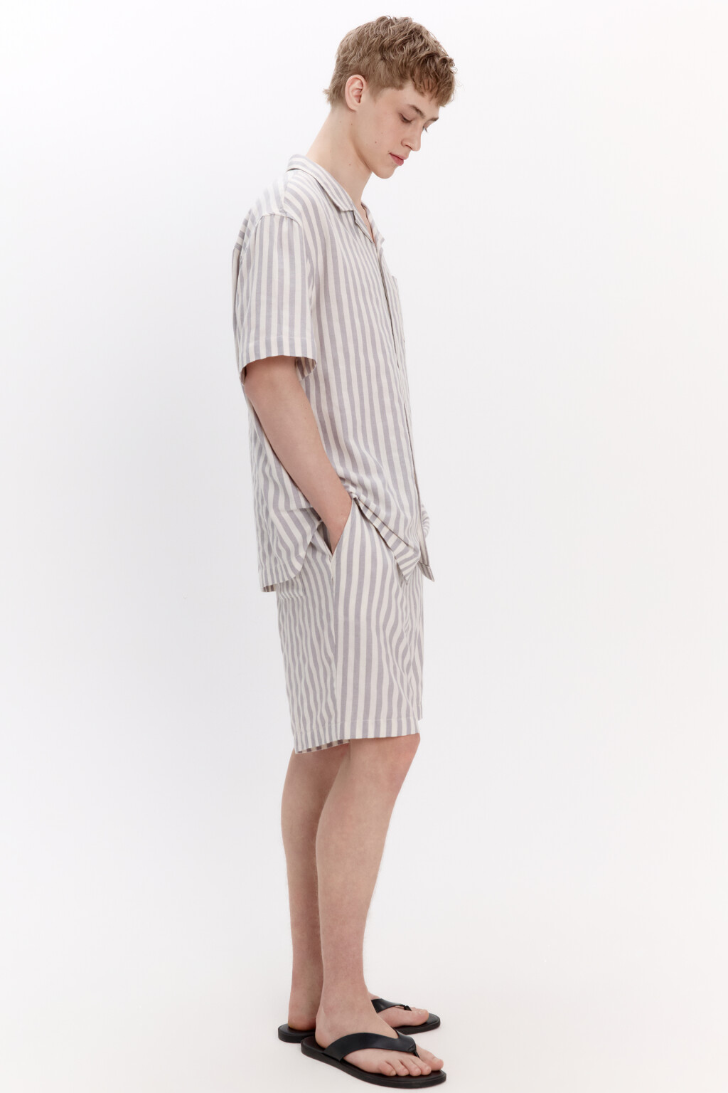 Шорты хлопковые в полоску - цвет серый - 1