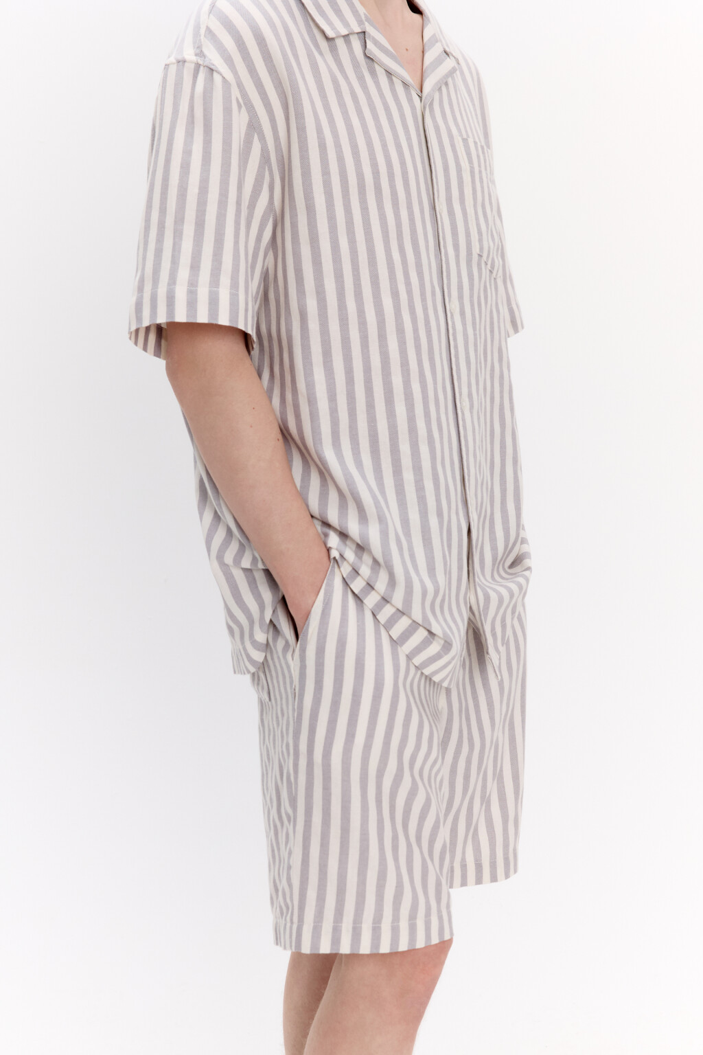 Шорты хлопковые в полоску - цвет серый - 2