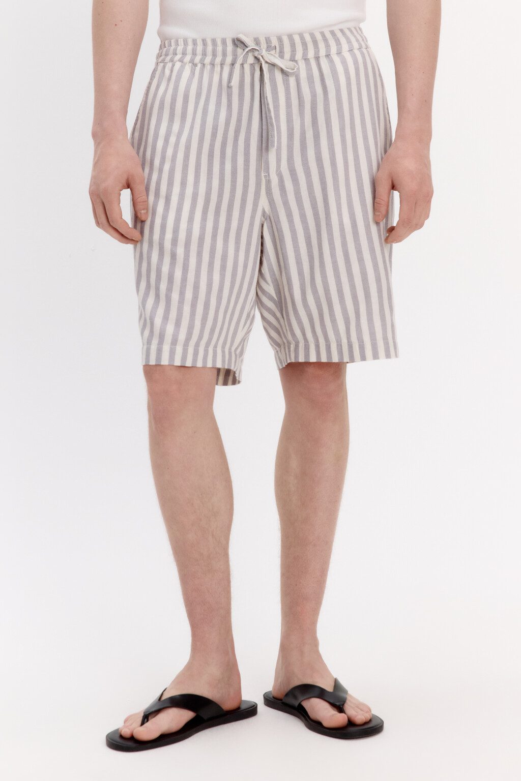 Шорты хлопковые в полоску - цвет серый - 3