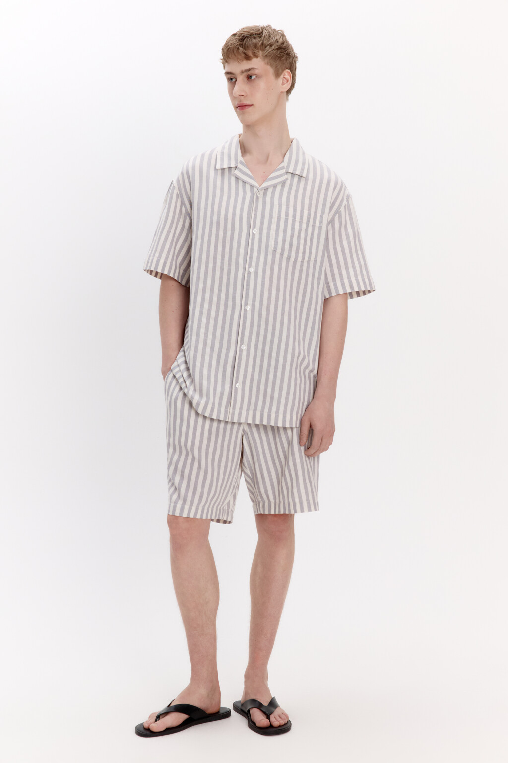 Шорты хлопковые в полоску - цвет серый - 5
