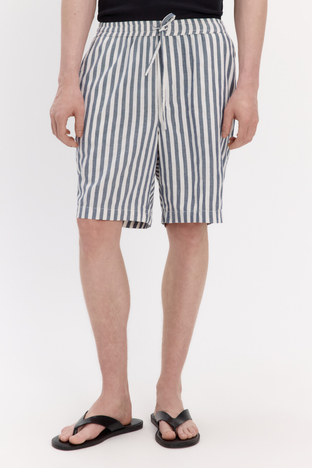 Шорты хлопковые в полоску - цвет синий - 2