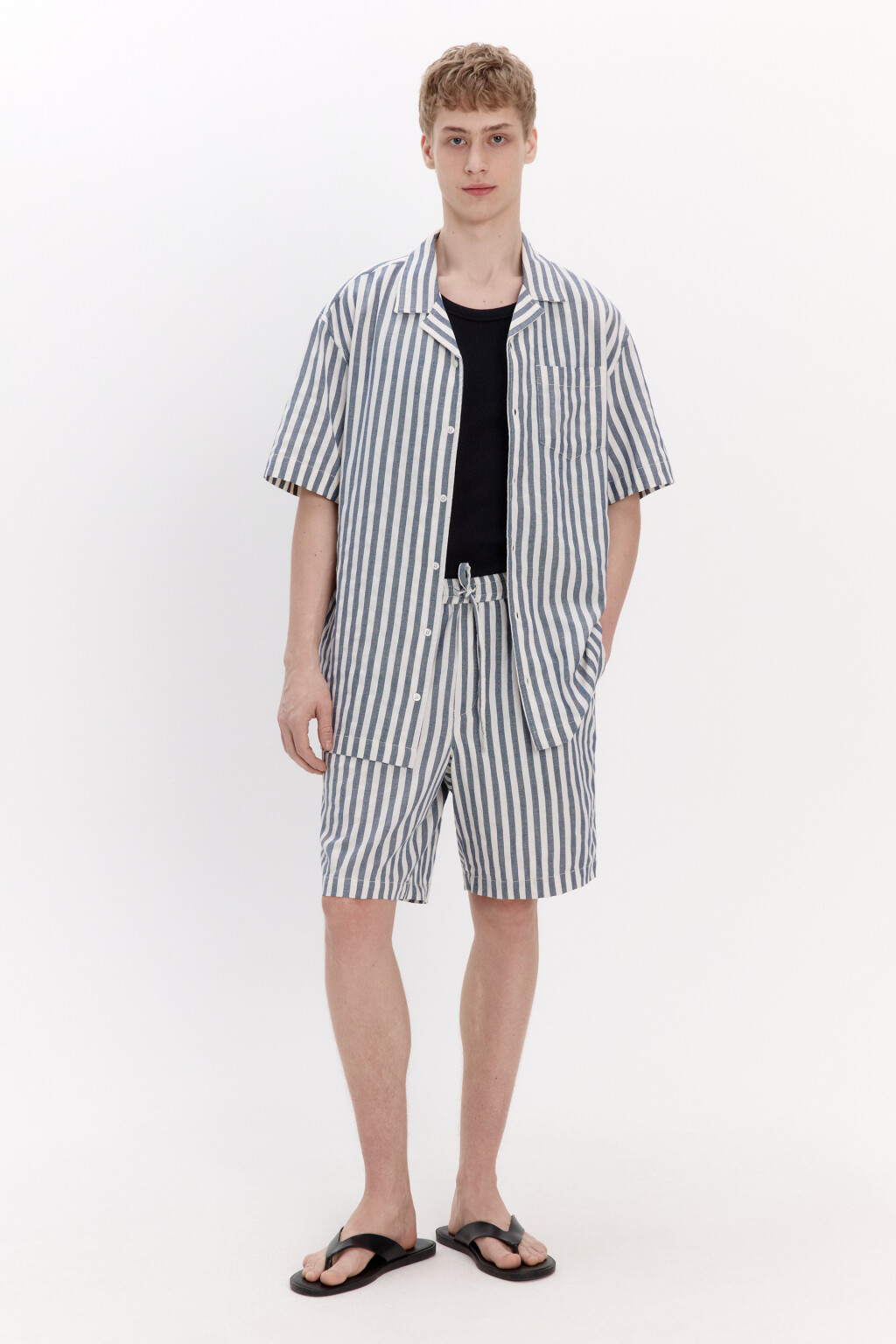 Шорты хлопковые в полоску - цвет синий - 4