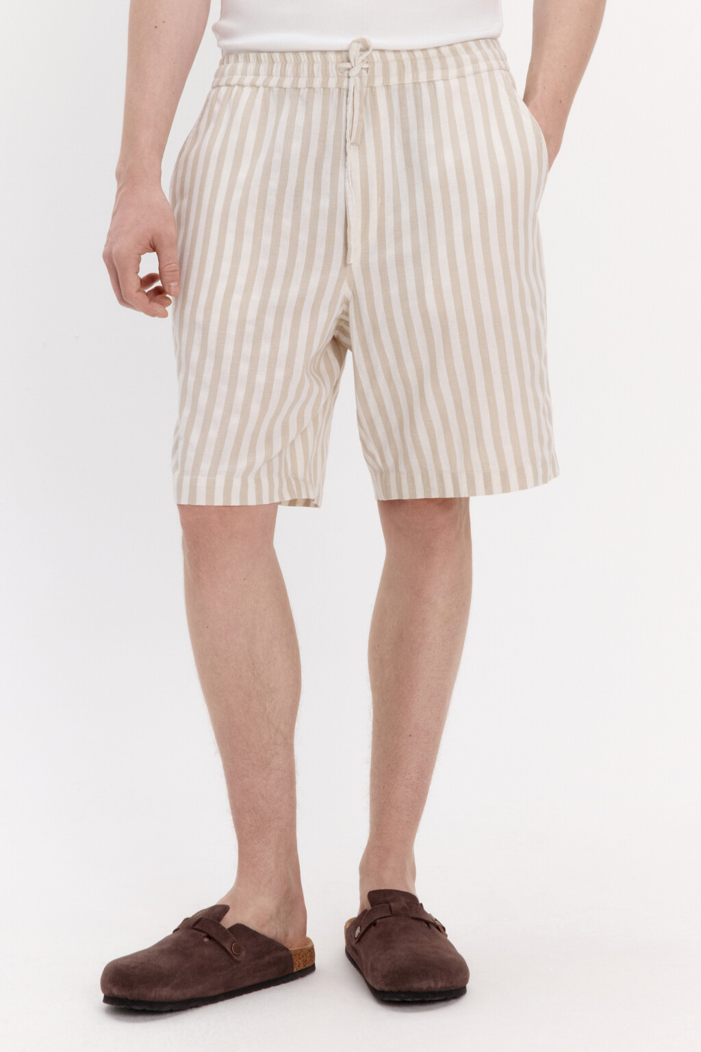 Шорты хлопковые в полоску - цвет бежевый - 2