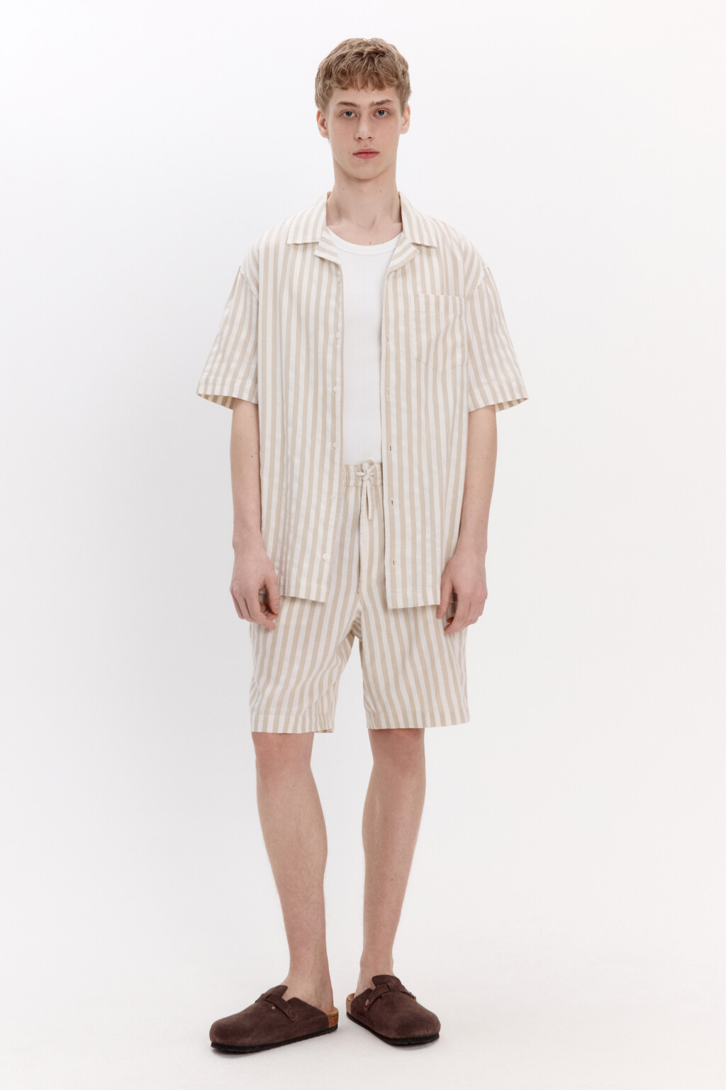 Шорты хлопковые в полоску - цвет бежевый - 4