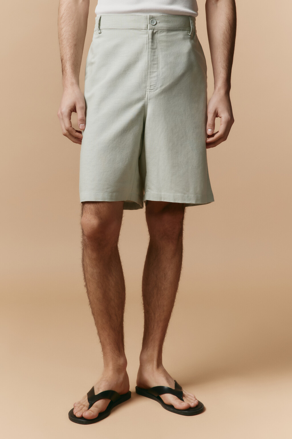 Шорты костюмные из льняной ткани - цвет зеленый - 2