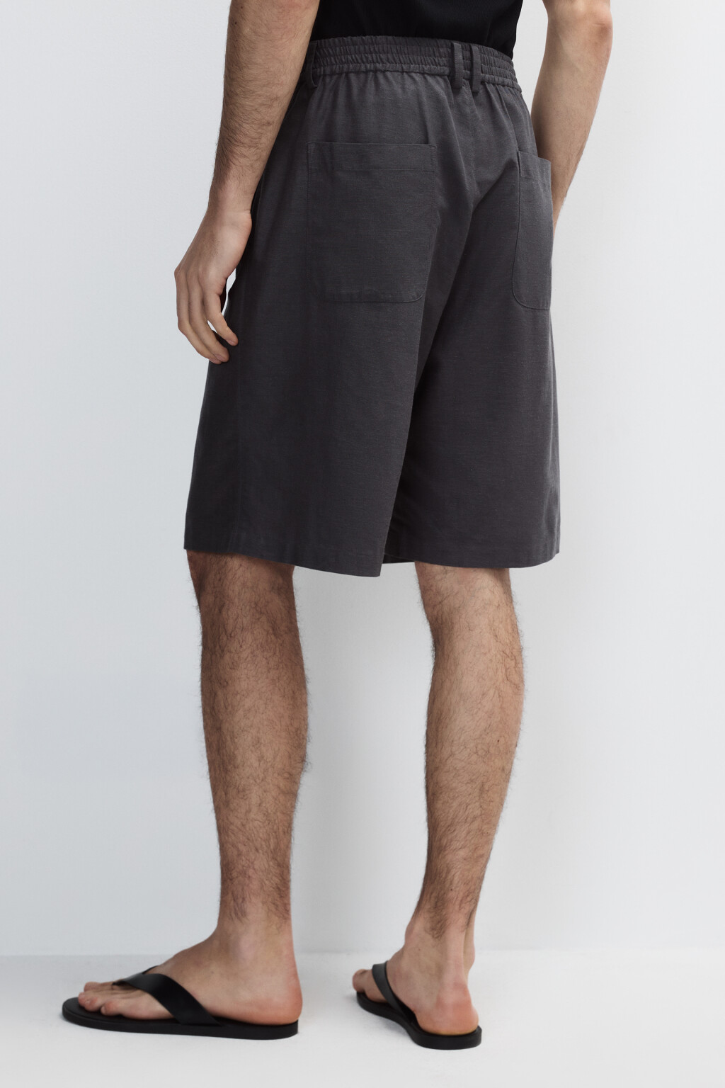 Шорты костюмные из льняной ткани - цвет серый - 4