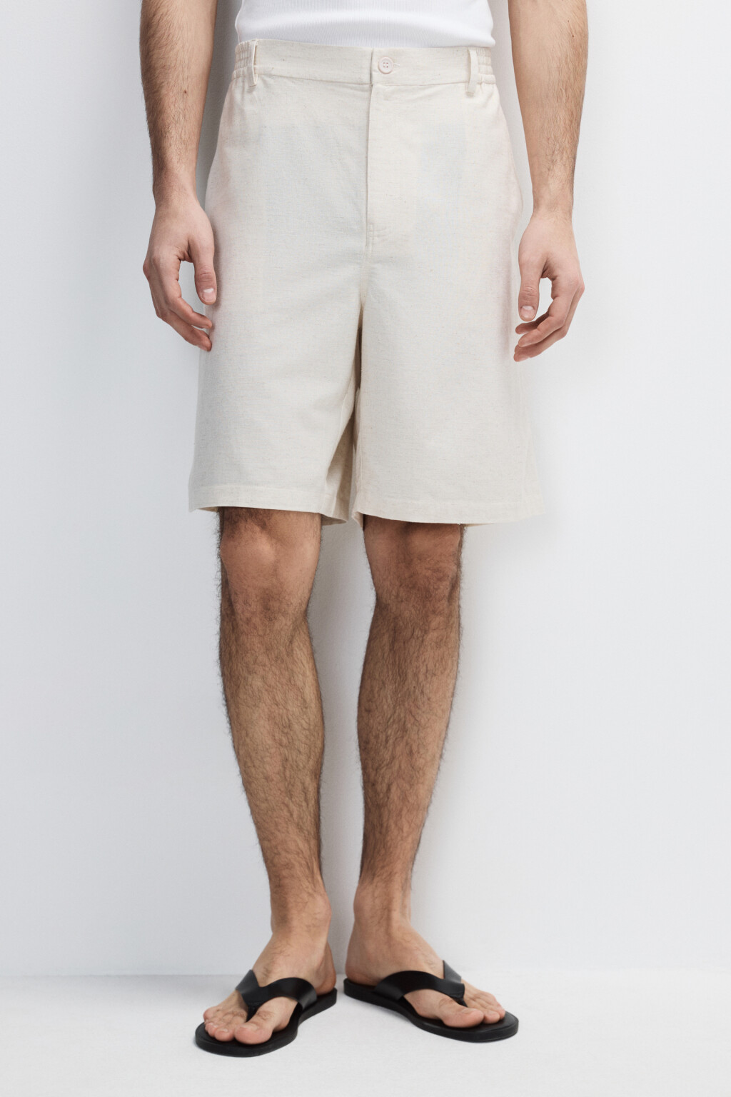 Шорты костюмные из льняной ткани - цвет молочный - 3