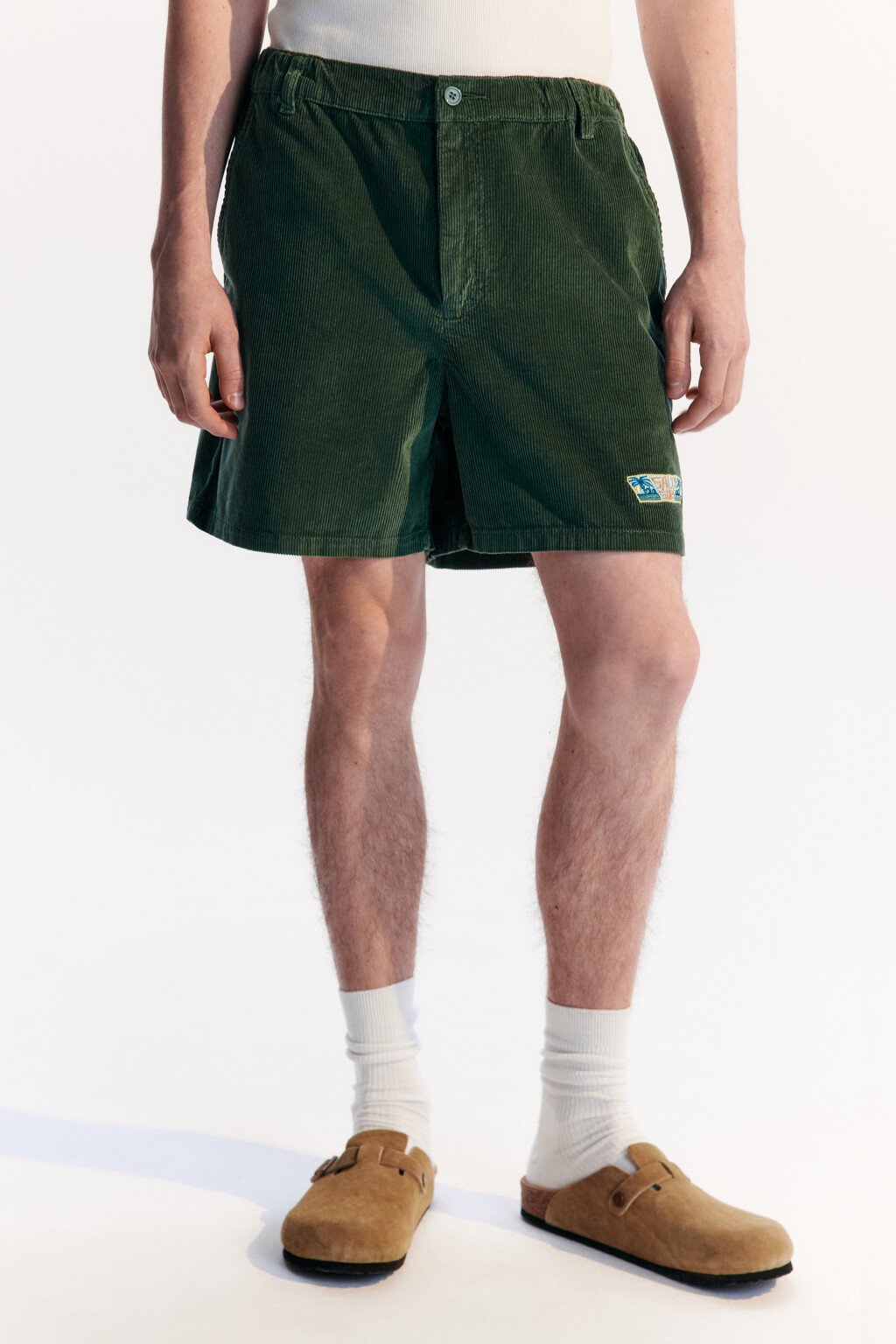 Шорты вельветовые с вышивкой - цвет зеленый - 3