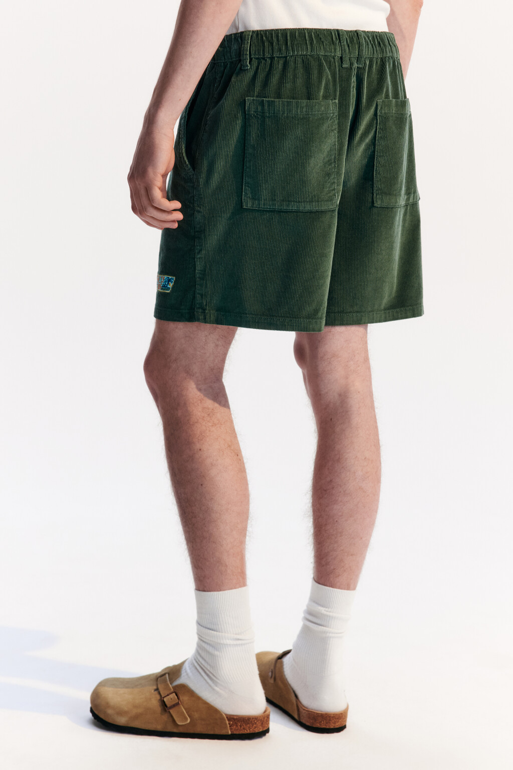 Шорты вельветовые с вышивкой - цвет зеленый - 4