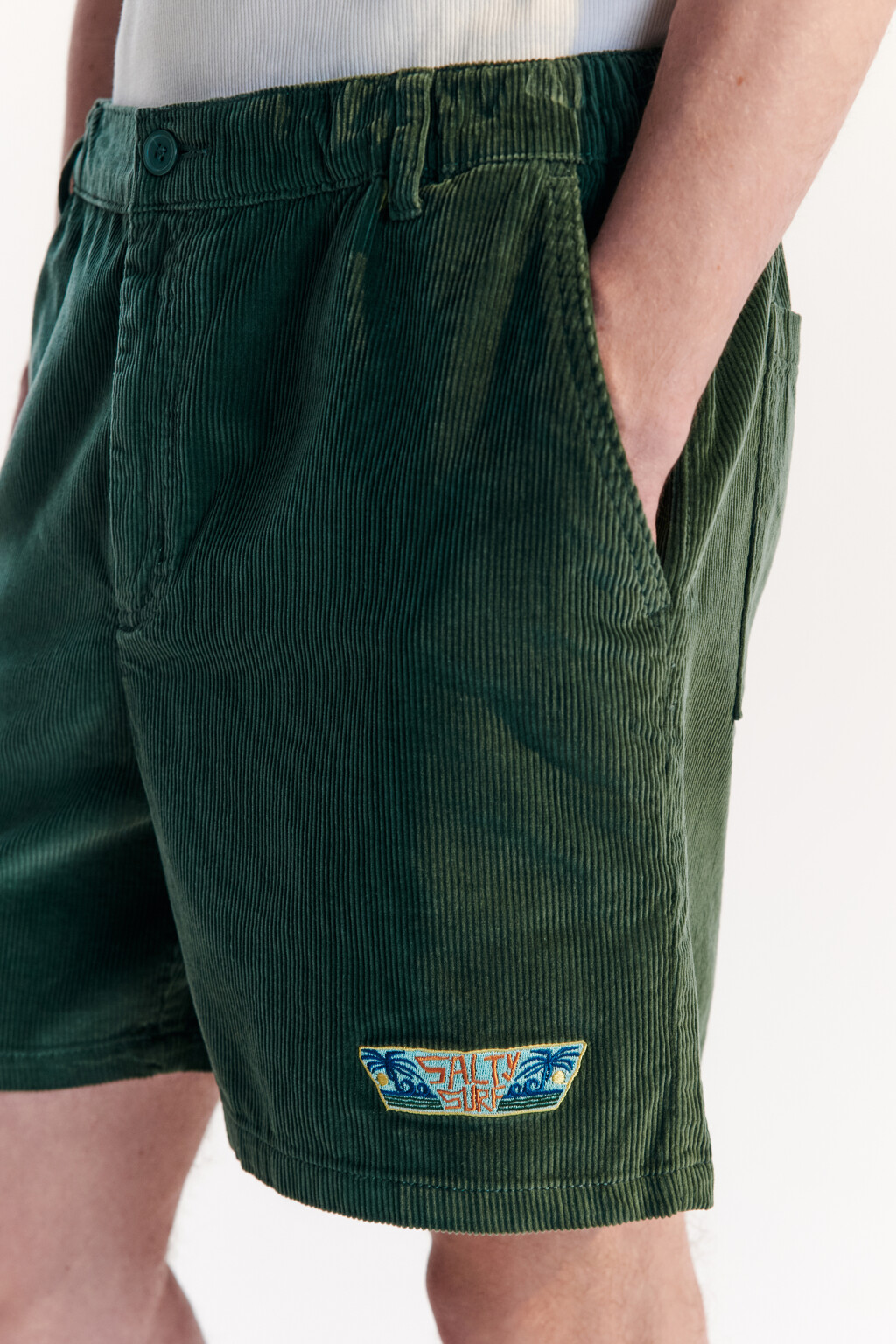 Шорты вельветовые с вышивкой - цвет зеленый - 7