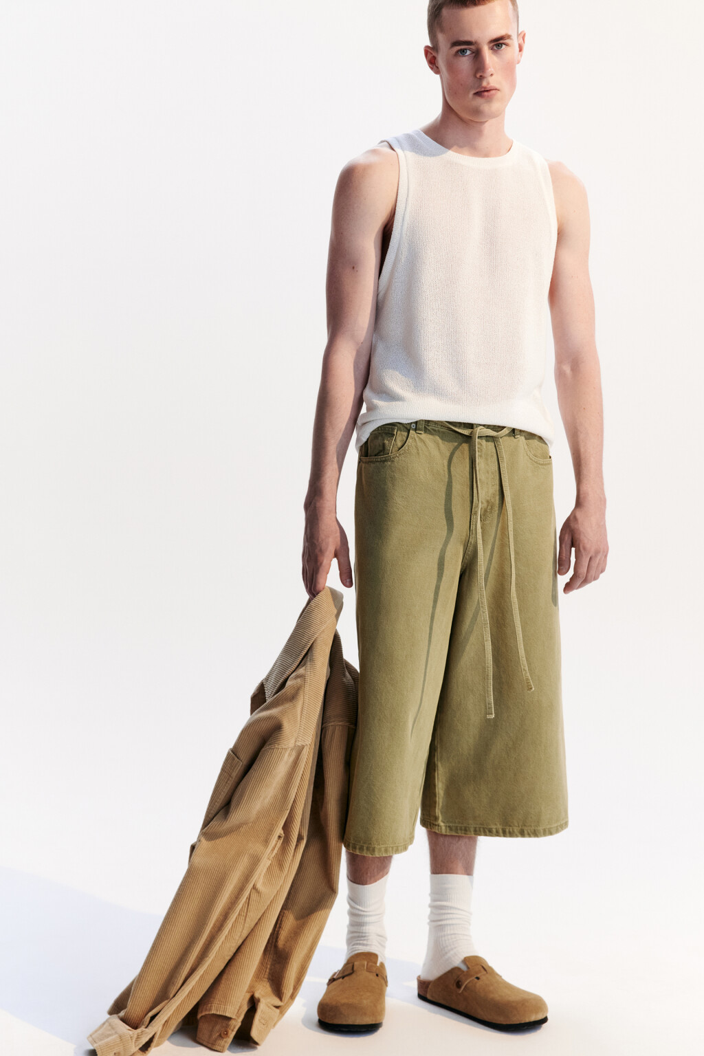 Джортсы из цветного денима со шнурком в поясе - цвет зеленый - 2