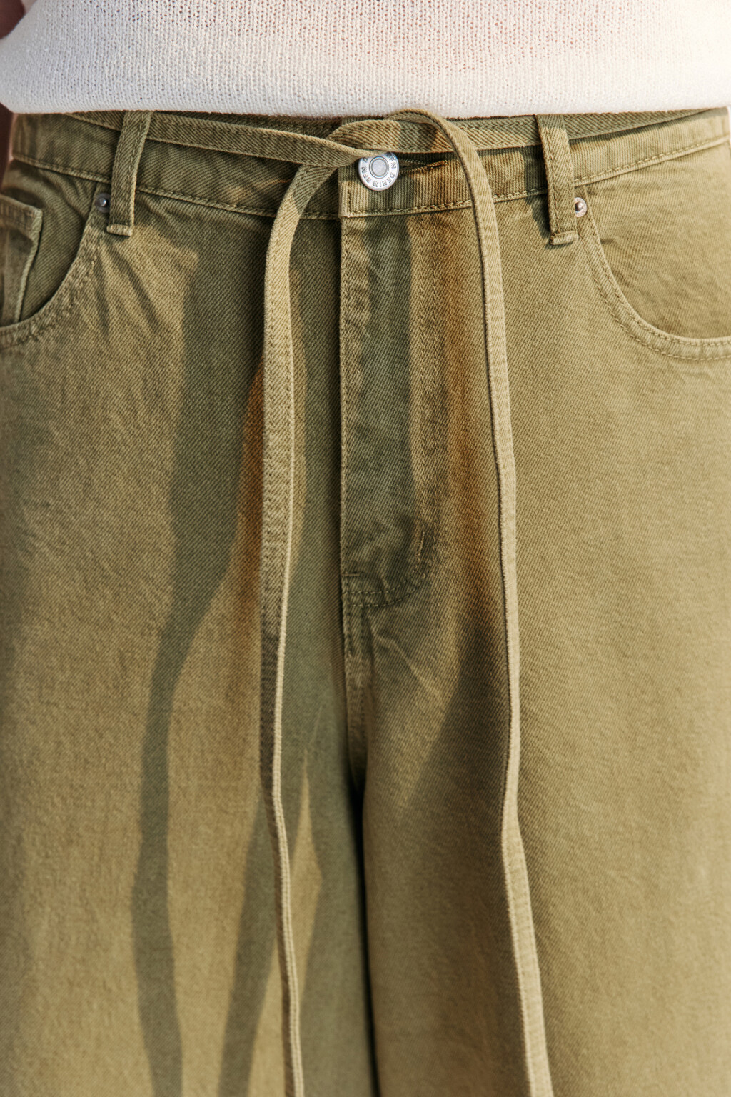 Джортсы из цветного денима со шнурком в поясе - цвет зеленый - 5