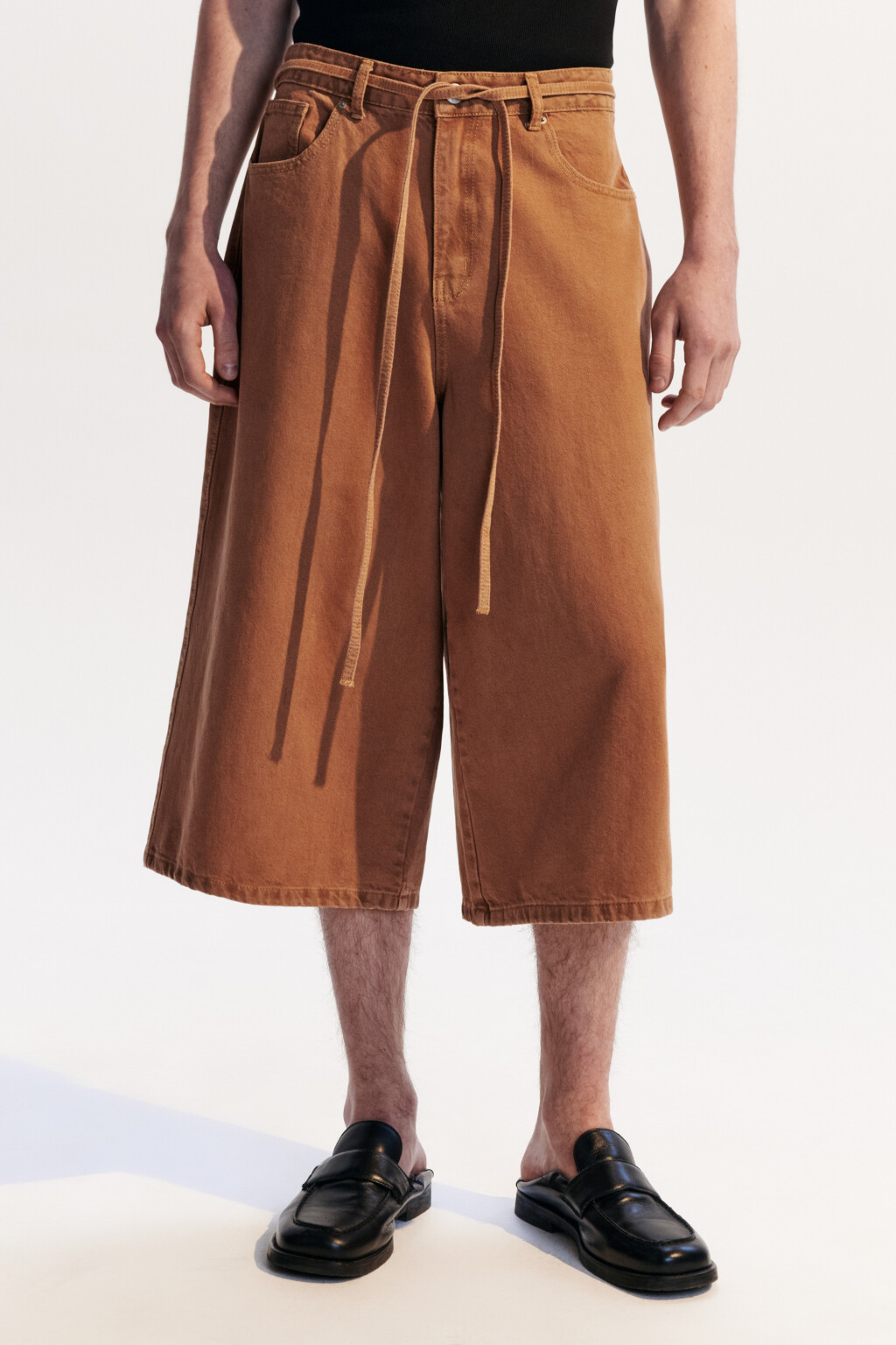 Джортсы из цветного денима со шнурком в поясе - цвет оранжевый - 3