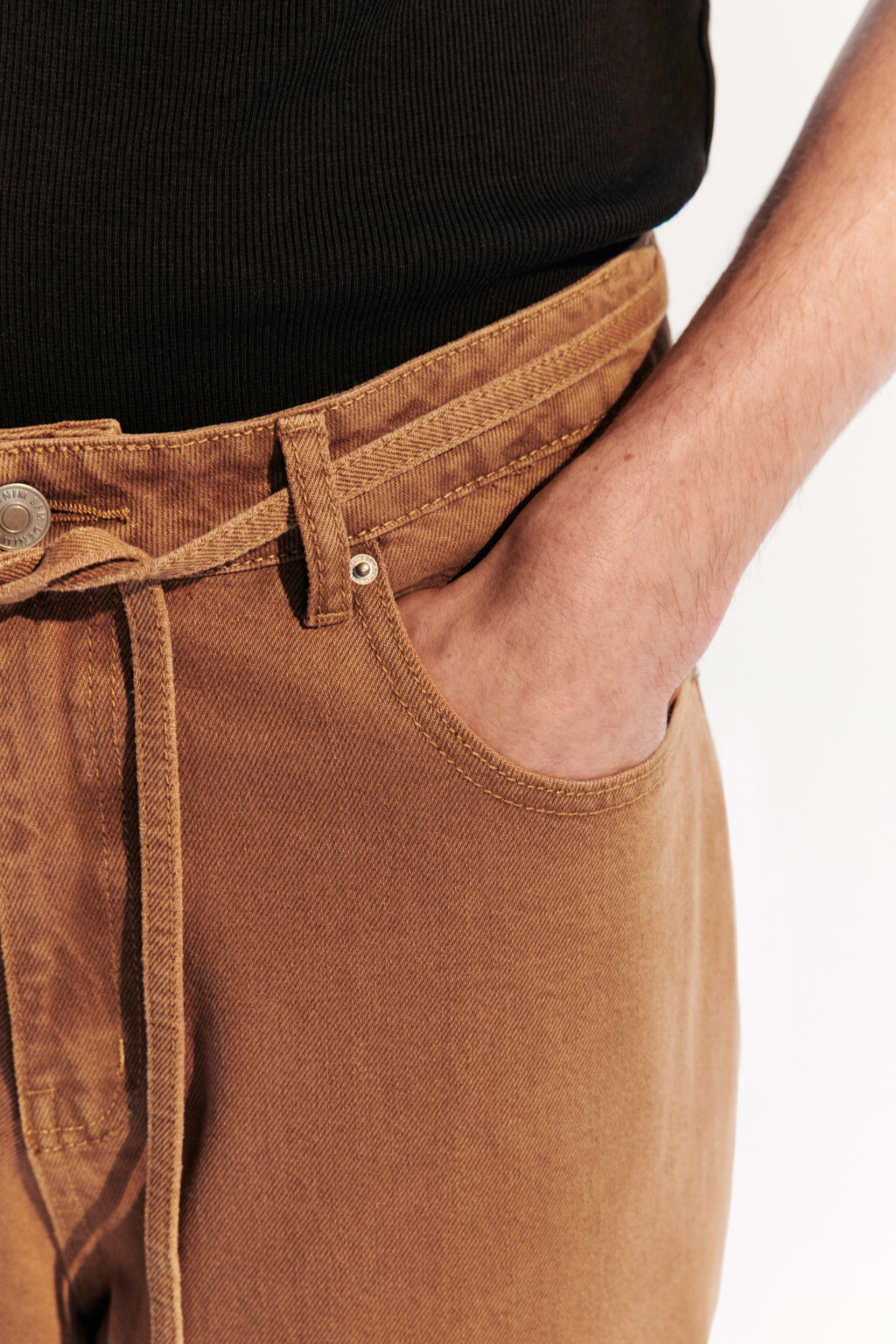 Джортсы из цветного денима со шнурком в поясе - цвет оранжевый - 6