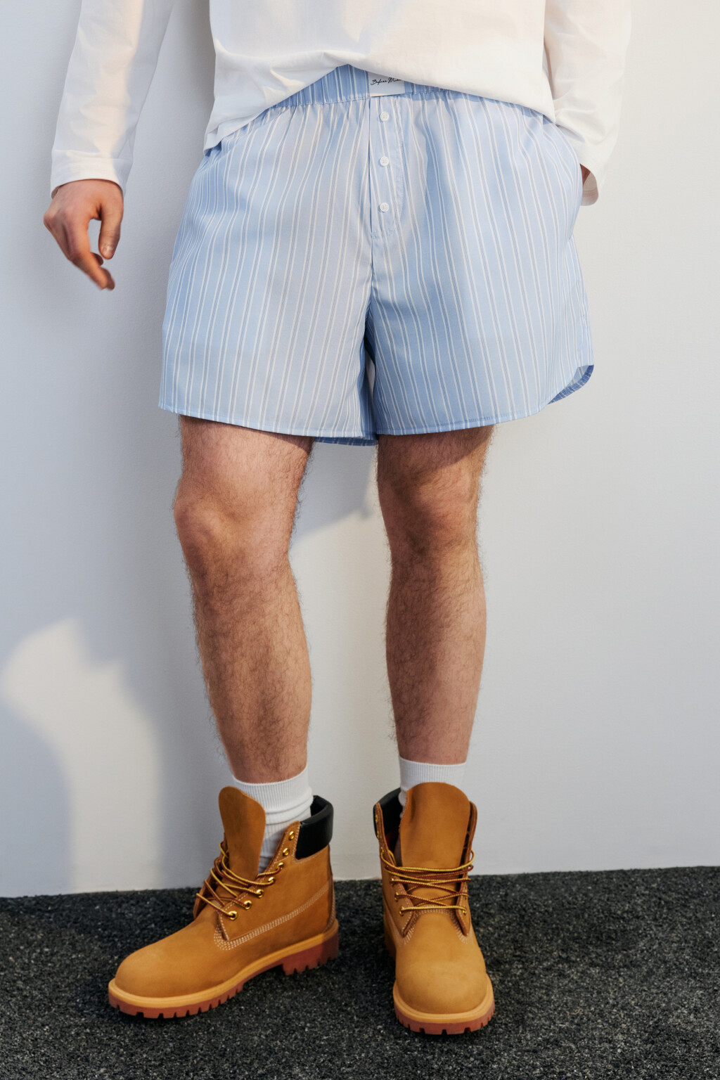 Шорты в полоску в пижамном стиле - цвет синий - 1