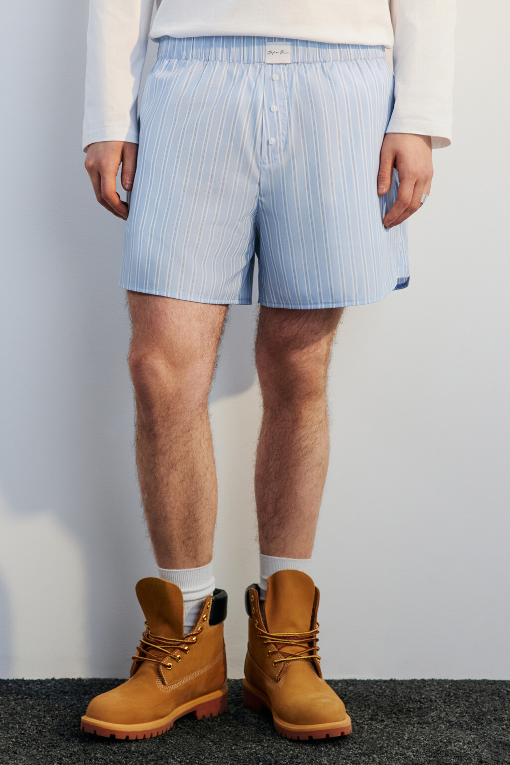 Шорты в полоску в пижамном стиле - цвет синий - 4