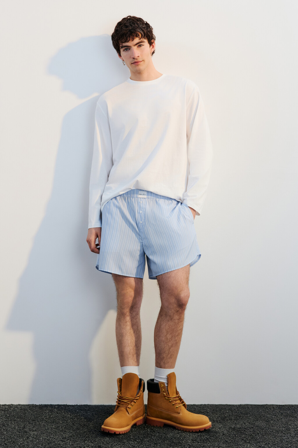 Шорты в полоску в пижамном стиле - цвет синий - 6