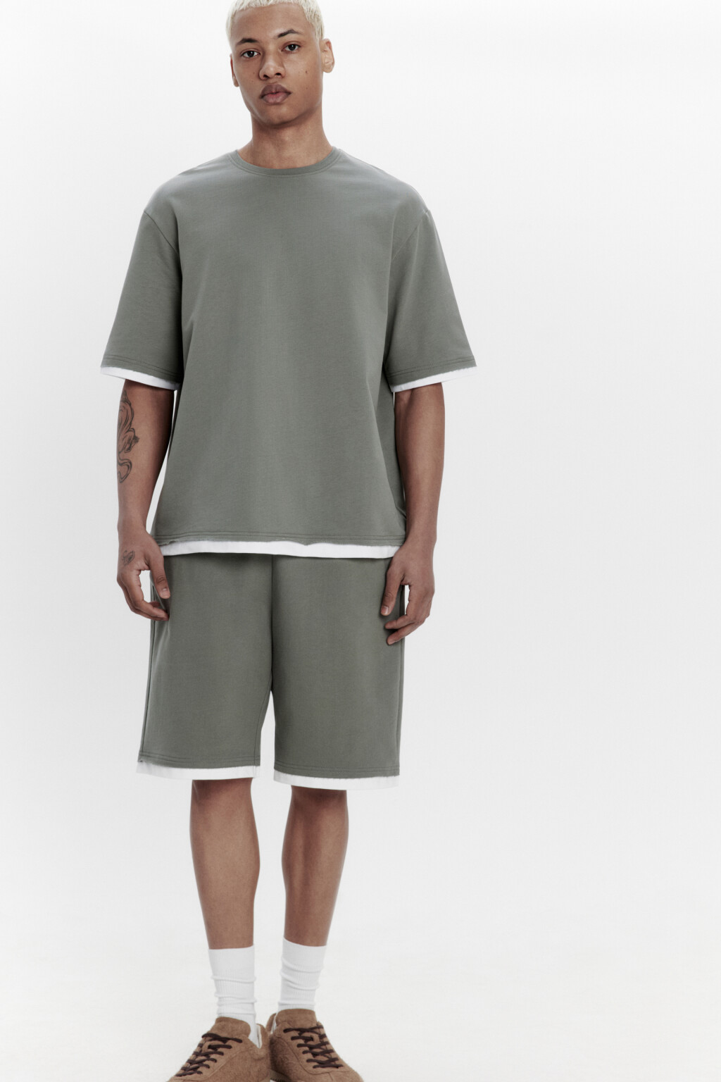 Шорты с имитацией второго слоя - цвет зеленый - 1