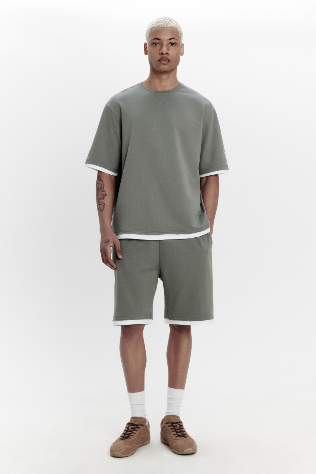 Шорты с имитацией второго слоя - цвет зеленый - 4