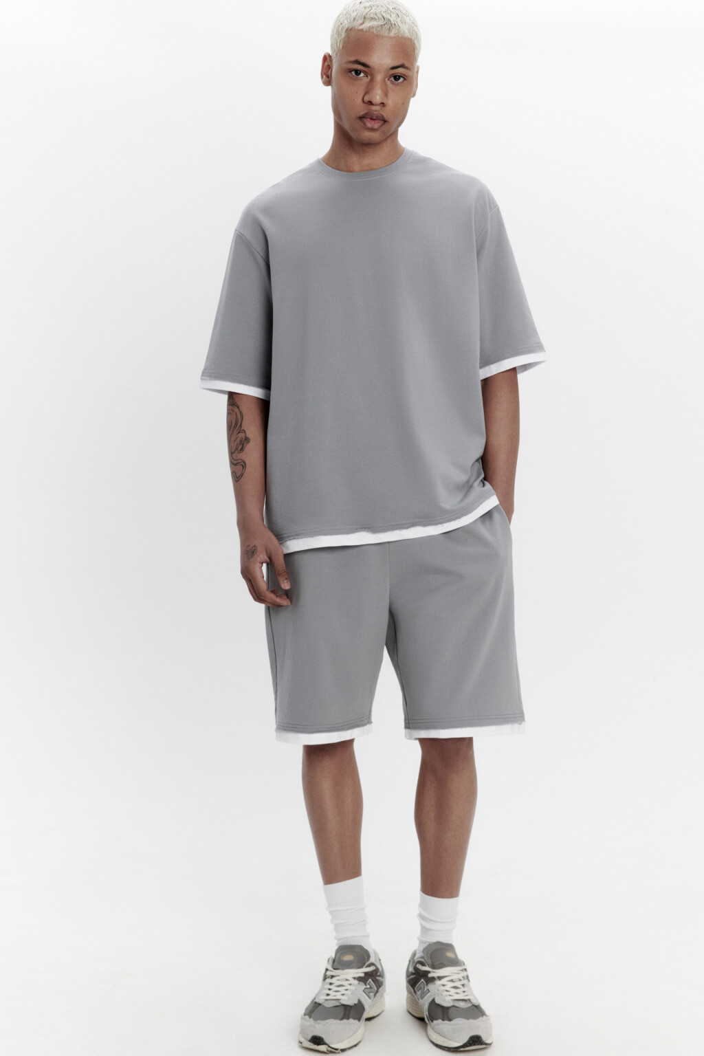 Шорты с имитацией второго слоя - цвет серый - 1