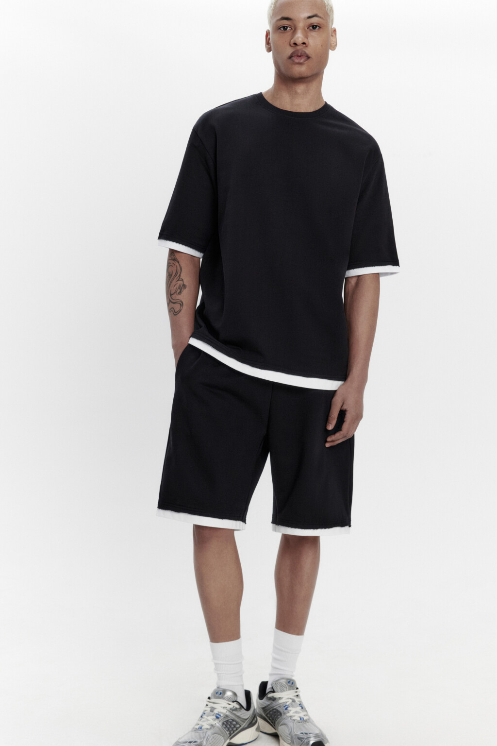 Шорты с имитацией второго слоя - цвет черный - 1